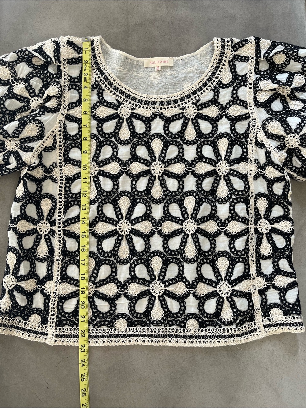 Anthropologie Solitaire Crochet Knit Puff Sleeve Boho Blouse Size M - Picture 2 of 7